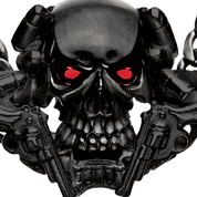 PENDENTIF CROSS SKULL 'GOLD &amp; BLACK EYES'