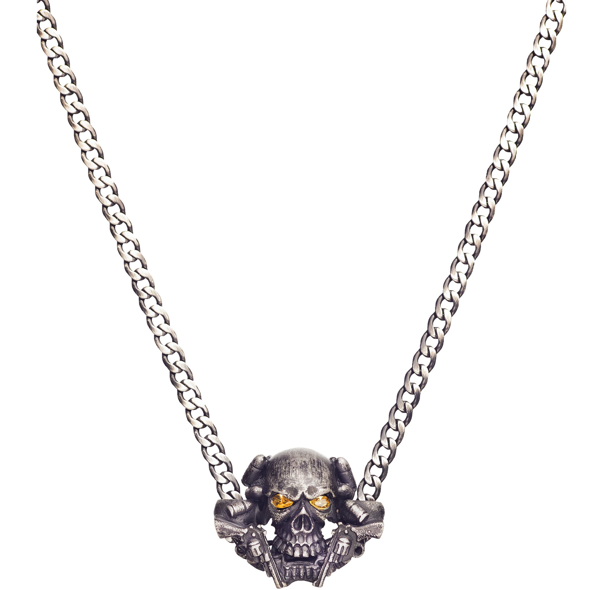 PENDENTIF CROSS SKULL 'GOLD &amp; BLACK EYES'