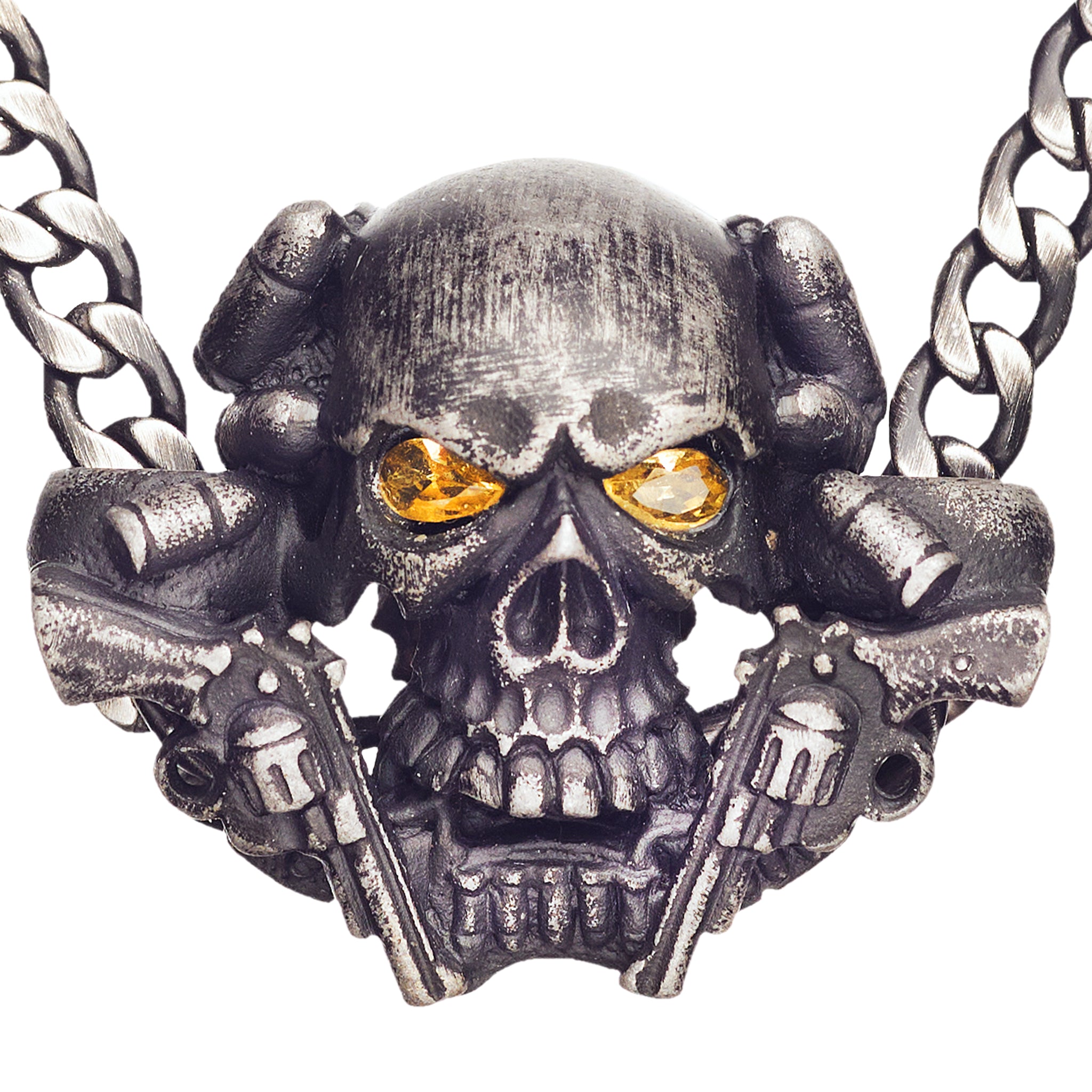 PENDENTIF CROSS SKULL 'GOLD &amp; BLACK EYES'